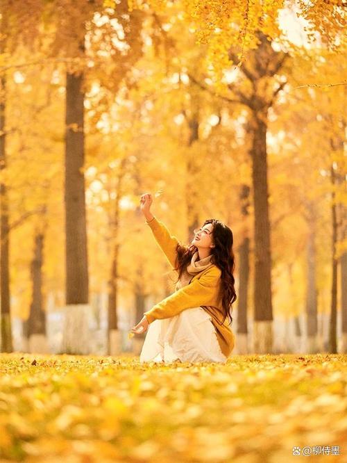 银杏树拍照姿势的摆法