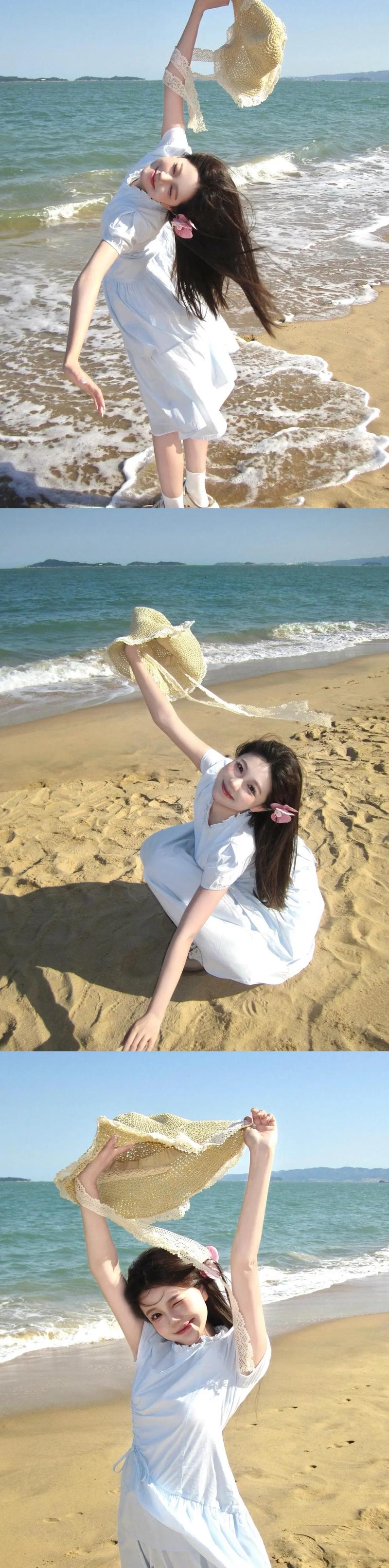 10个海边拍照姿势,动作越大越好看,拍出活力感