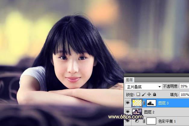 Photoshop调出外景清纯美女淡调蓝紫色教程