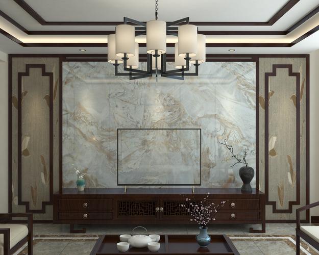简单大气的背景墙效果图中式电视背景墙图1