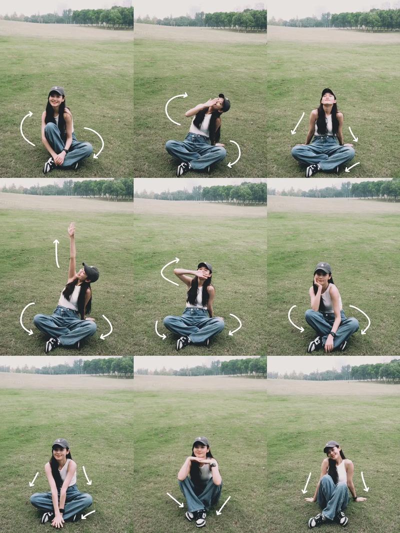 如何在草坪上拍照姿势图片